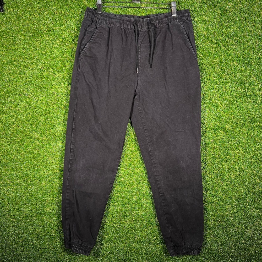 Forever 21 Men Black Jogger Pants Medium Twill Elastic Waist Tapered
